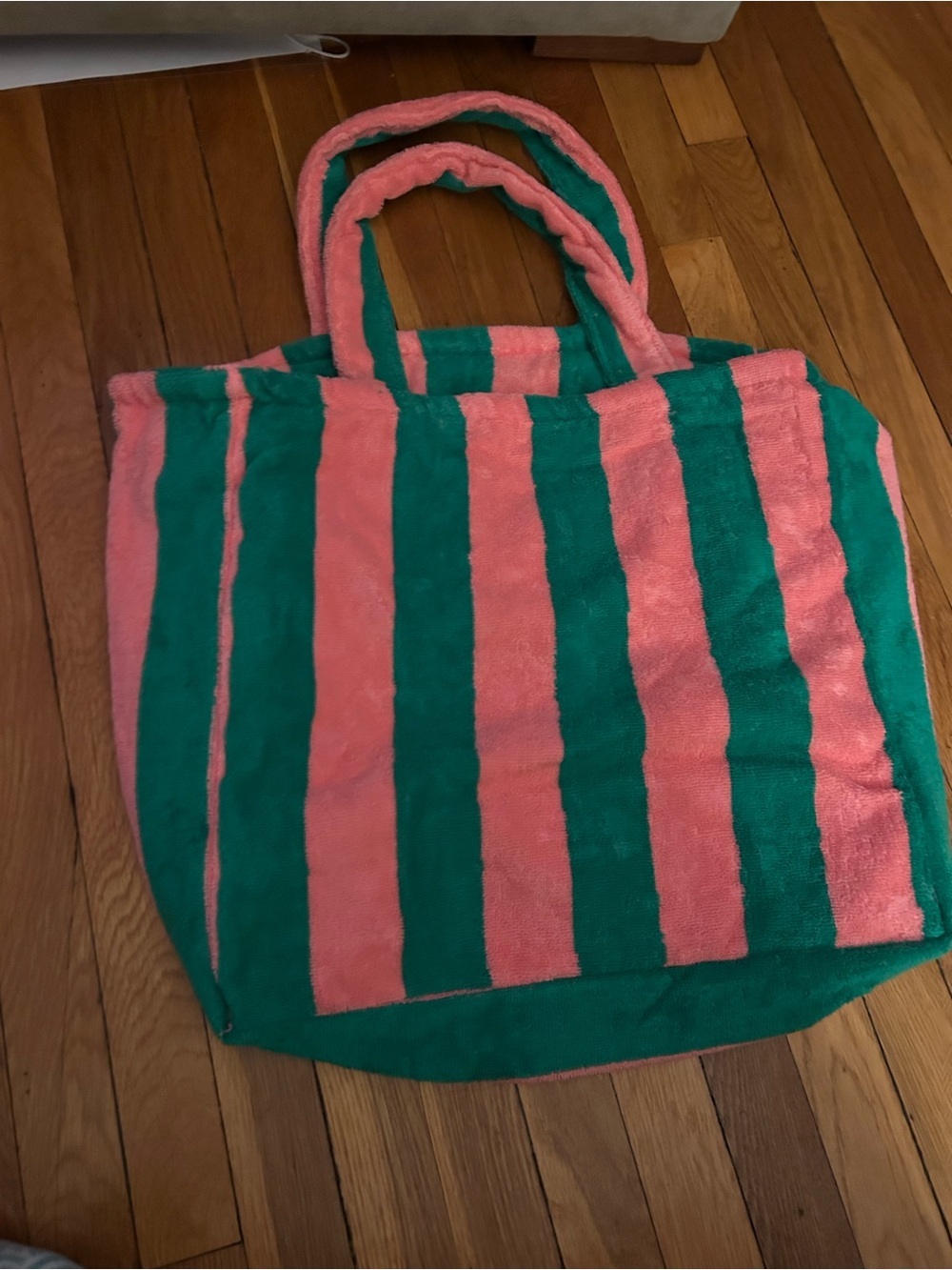 Mark & Graham Cabana Stripe Pink and Green Terry Tote Bag